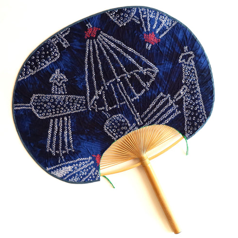 【絞り】房州うちわ 特大和型「藍傘」