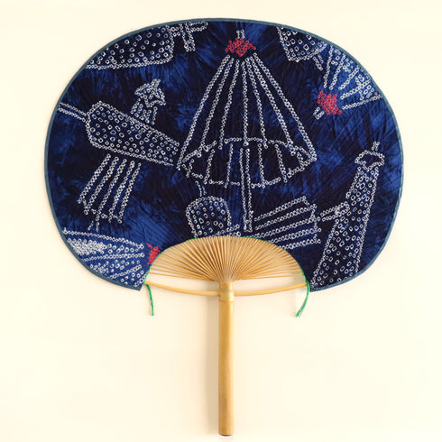 【絞り】房州うちわ 特大和型「藍傘」