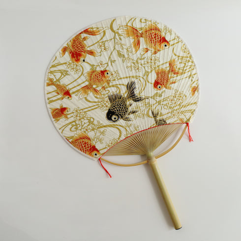 房州うちわ 大万月型「金流水魚」