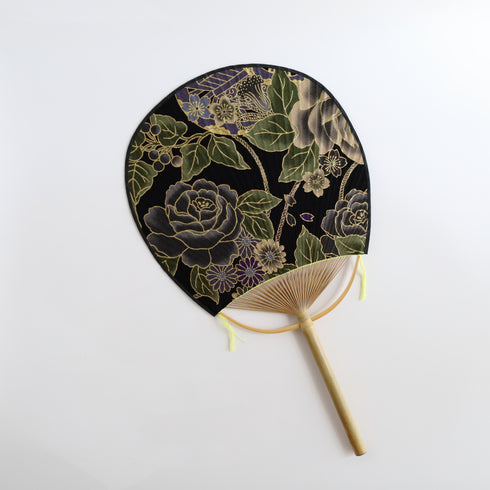 房州うちわ 玉子型「黒薔薇」
