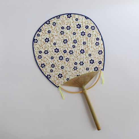 房州うちわ 玉子型「唐草鉄線」青