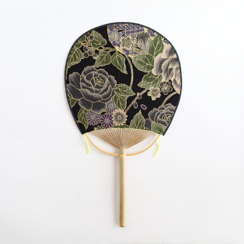 房州うちわ 玉子型「黒薔薇」